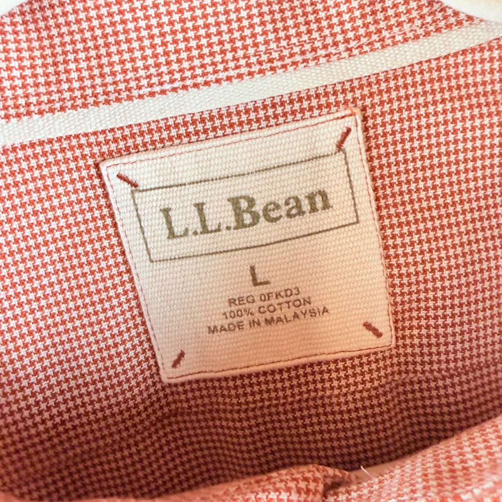 L.L. Bean Button Down Shirt Mens L Rust Check Long Sleeve Cotton Loose Fit